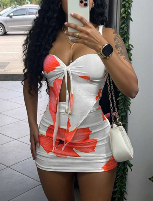 Orange Hibiscus Skirt Set