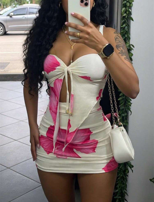 Pink Hibiscus Skirt Set