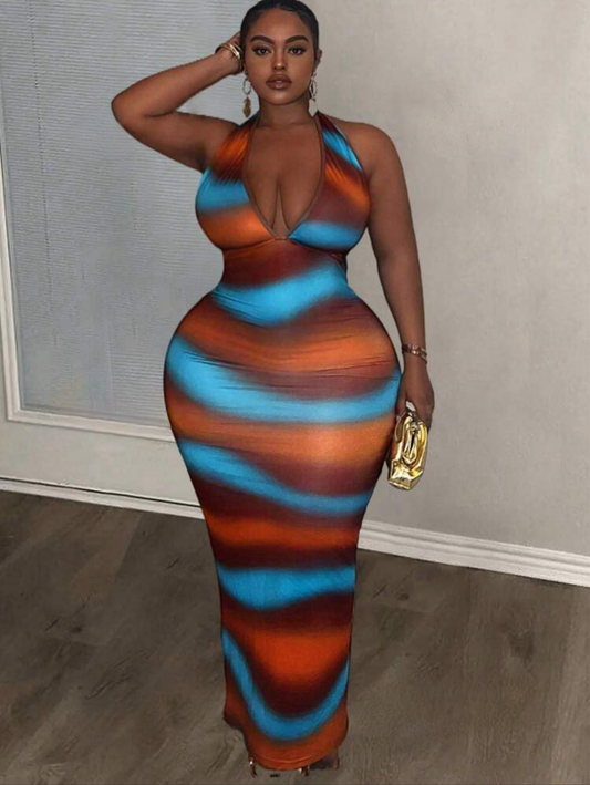 Tie Dye Backless Bodycon Dress