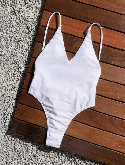 White Solid One Piece Swimsuit