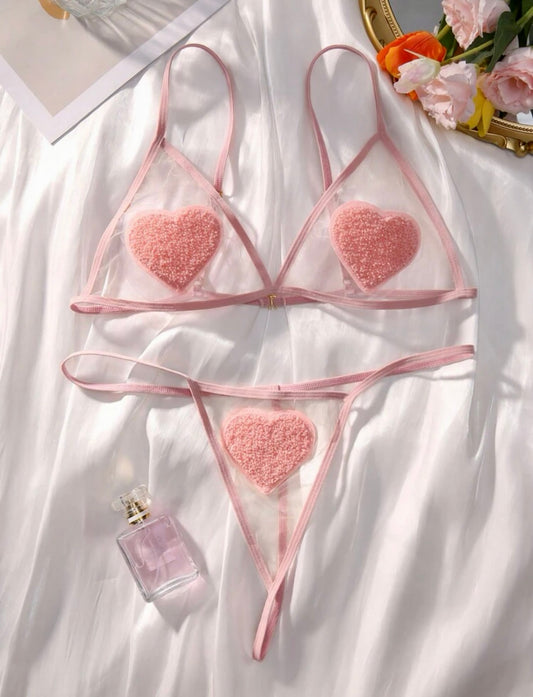 Heart Patterned Lingerie Set